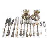 Mixed Silverplate Flatware & Candlesticks Lot