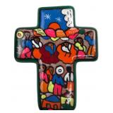 Hand-Painted Mexican Folk Art Ceramic Cross 6 in