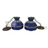 Pair Blue Stained Glass Pendant Lights
