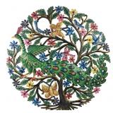 Painted Metal Peacock Tree of Life Wall Art