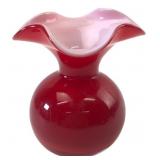 Red Cased Art Glass Ruffled Vase