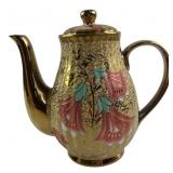 Floral Crackle Glaze Ceramic Teapot Gold Trim