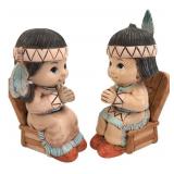 Pair of Ceramic Praying Native American Figurines