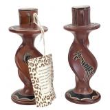 Pair of Kenyan Carved Soapstone Candlesticks