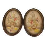 Pair Oval Framed Floral Still Life Artworks