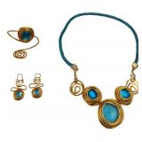Artisan Wire Wrapped Blue Stone Jewelry Set
