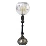 Tall Metal Candlestick with Ribbed Glass Shade