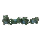 Set of 4 Green Ceramic Frog Figurines