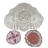 Three Vintage Handmade Crocheted Cotton Doilies