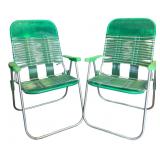 Pair Green Aluminum Folding Lawn Chairs