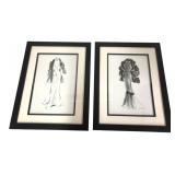 Pair of Tina Amico Framed Fashion Sketches