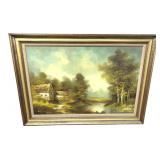 Framed Oil on Canvas Landscape Painting