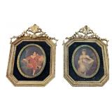 Pair Miniature Ornate Framed Portrait Prints
