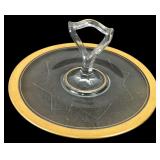 Glass Center Handle Serving Tray Gold Trim