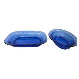 Pair of Cobalt Blue Glass Baking Dishes