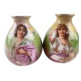 Pair Royal Bayreuth Porcelain Portrait Vases 3"