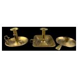 Set of 3 Brass Chambersticks & Candlestick