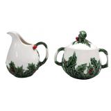 Lefton Holly Creamer & Sugar Bowl Set 604