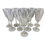 Set of 10 Etched Clear Glass Goblets, 8 in H