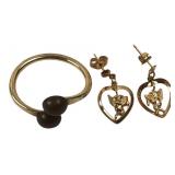 12K Gold Filled Ring & Cherub Heart Earrings