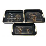 Set of 3 Faux Lacquer Asian Motif Serving Trays