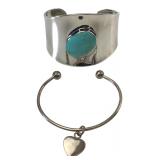 Mexican Sterling Turquoise Cuff & Heart Bangle