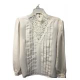 Worthington High Neck Lace Pleated Blouse