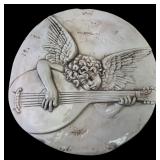 Italian Ceramic Cherub Lute Wall Plaque