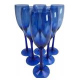 Set of Six Cobalt Blue Glass Champagne Flutes
