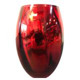 Red Art Glass Vase Silvered Interior 6.75' H