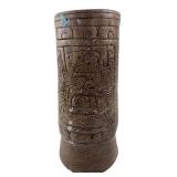 Mesoamerican Style Marbled Cylinder Vase 11 H