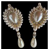 Faux Pearl & Rhinestone Statement Clip Earrings