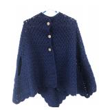 Navy Blue Crocheted Button-Front Cape