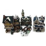 Illuminated Christmas Village Buildings & Bridge