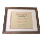 Framed Mother Cross-Stitch Poem 12x15'