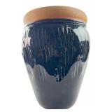 Navy Blue Ribbed Pottery Planter 13' H