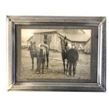 Framed B&W Photograph Boys with Horses
