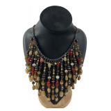 NY Silver-Tone Beaded Fringe Necklace