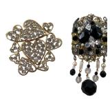 Unsigned Rhinestone & Beaded Costume Brooches