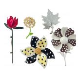 5 Vintage Enamel Floral & Leaf Brooches