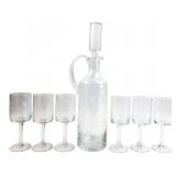 Set of Three Frosted Floral Wine Glasses
