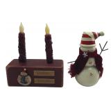 Primitive Snowman Figure & Candle Holder Set