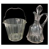 Clear Glass Fluted Ice Bucket & Decanter Set
