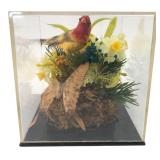 Faux Bird & Butterfly Floral Diorama Cube 6x6x6