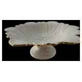 Lenox Porcelain Leaf Pedestal Dish Gold Trim