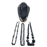 Group of Four Black Beaded Costume Necklaces
