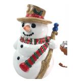 Christmas Village Earthenware Snowman Cookie Jar