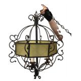 Wrought Iron and Glass Hexagonal Chandelier