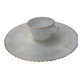 Milk Glass Cup and 10.75' Plate Set Gold Trim