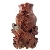 Chinese Carved Soapstone Floral Vase 9.5 H